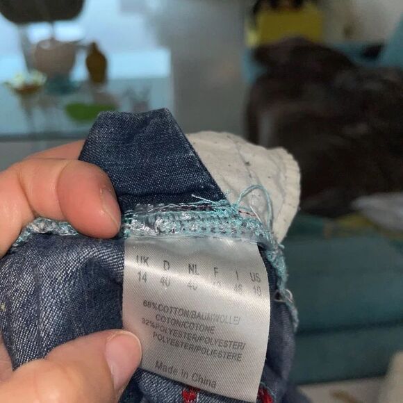 Joe Browns Womens Applique Jean Short Overalls Size 10 Blue Denim Patchwork - Picture 7 of 13